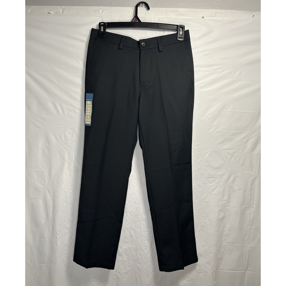 New Haggar Performance Microfiber Slacks Mens 32x30 Black‎ Pants Straight Fit